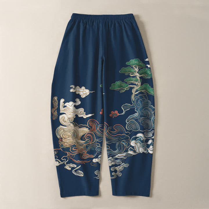 Buddha Stones Herrenhose aus reiner Baumwolle mit Wolken-, Kiefern- und Wellenmuster, Kordelzug, schmal zulaufender Schnitt und Taschen - image 10