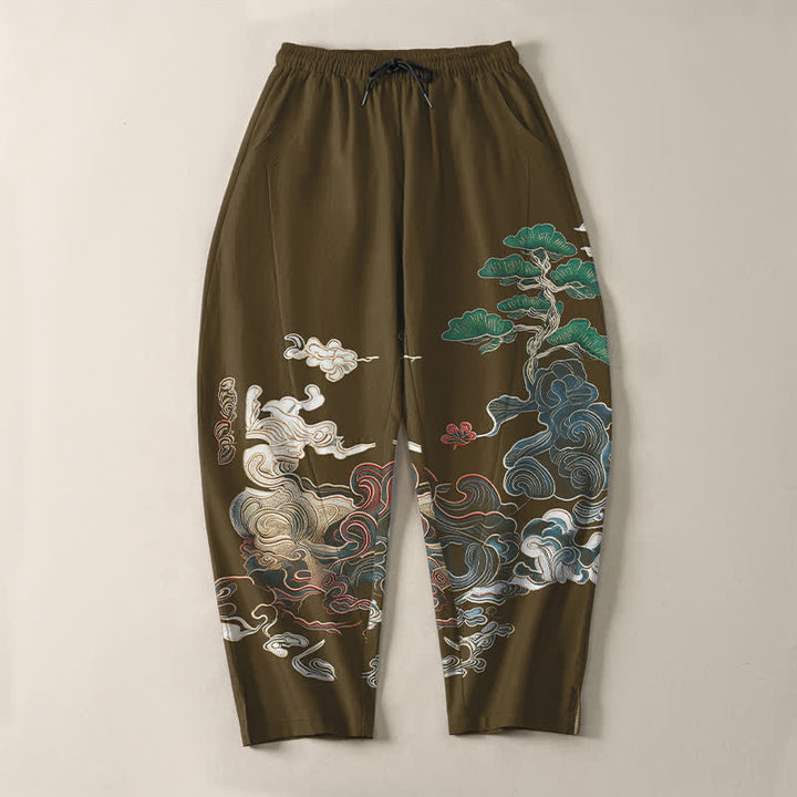 Buddha Stones Herrenhose aus reiner Baumwolle mit Wolken-, Kiefern- und Wellenmuster, Kordelzug, schmal zulaufender Schnitt und Taschen - image 13
