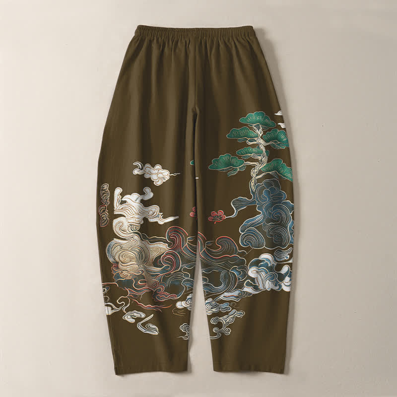 Buddha Stones Herrenhose aus reiner Baumwolle mit Wolken-, Kiefern- und Wellenmuster, Kordelzug, schmal zulaufender Schnitt und Taschen - image 14