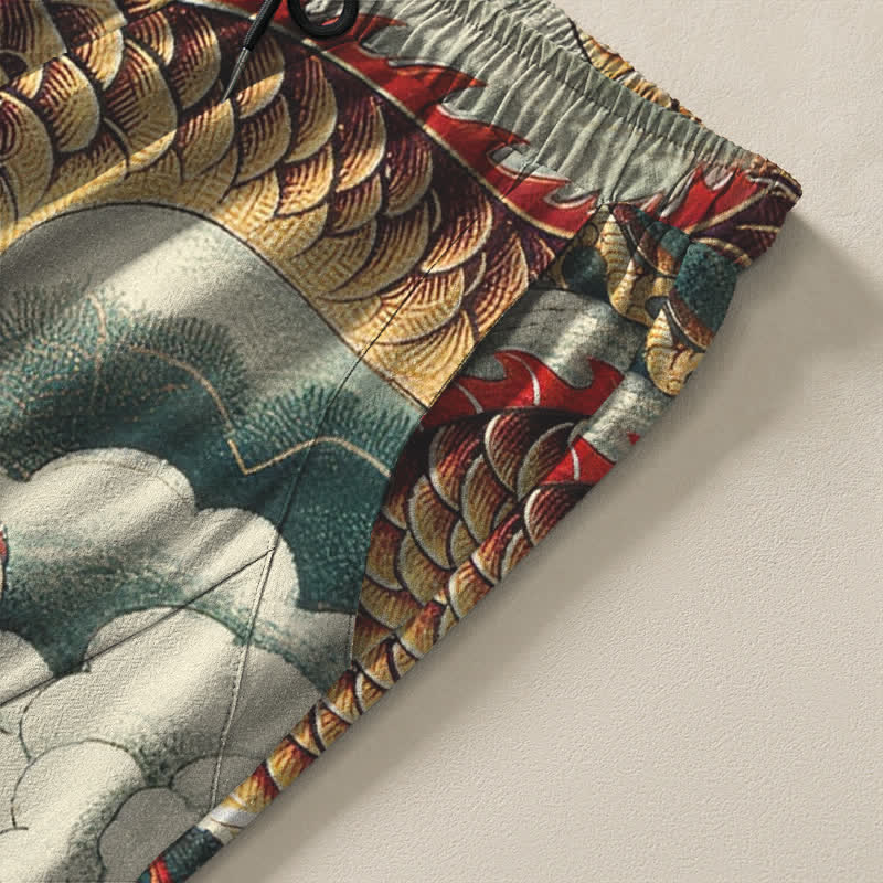 Buddha Stones Herrenhose aus reiner Baumwolle mit Wolken-Drachen-Muster, Kordelzug, schmal zulaufendem Schnitt und Taschen - image 4
