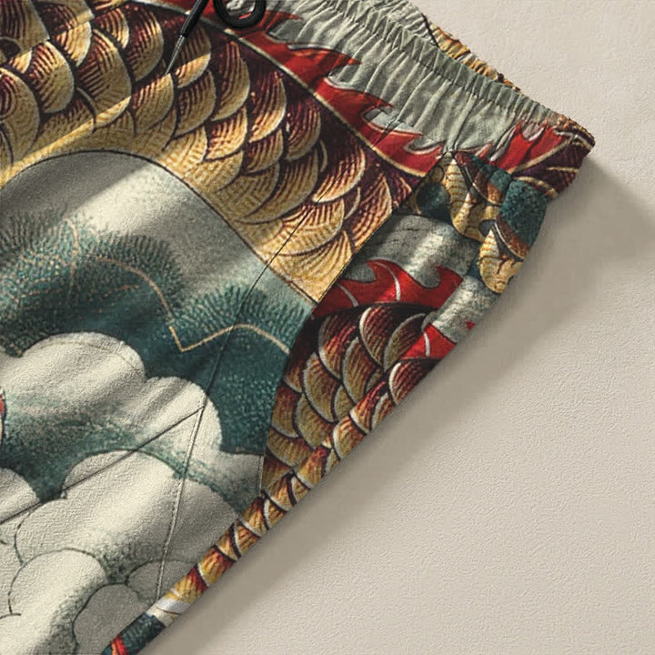 Buddha Stones Herrenhose aus reiner Baumwolle mit Wolken-Drachen-Muster, Kordelzug, schmal zulaufendem Schnitt und Taschen - image 4
