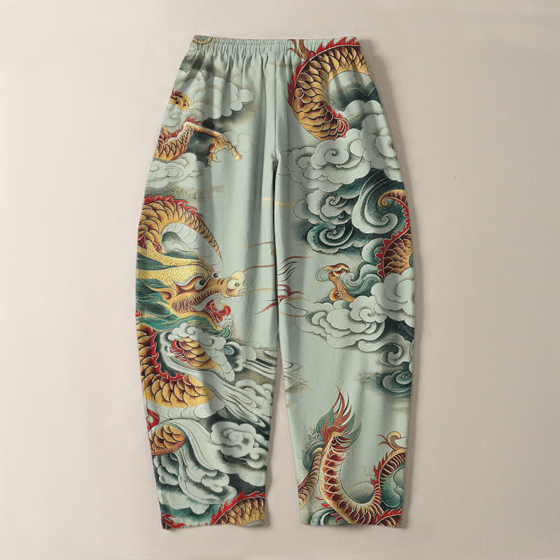 Buddha Stones Herrenhose aus reiner Baumwolle mit Wolken-Drachen-Muster, Kordelzug, schmal zulaufendem Schnitt und Taschen - image 10