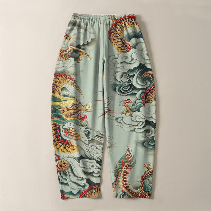 Buddha Stones Herrenhose aus reiner Baumwolle mit Wolken-Drachen-Muster, Kordelzug, schmal zulaufendem Schnitt und Taschen - image 10