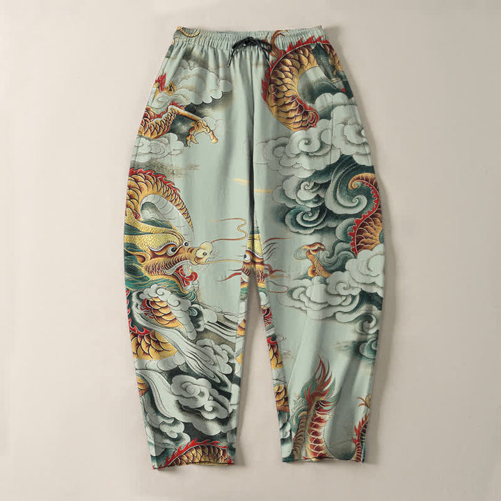 Buddha Stones Herrenhose aus reiner Baumwolle mit Wolken-Drachen-Muster, Kordelzug, schmal zulaufendem Schnitt und Taschen - image 9