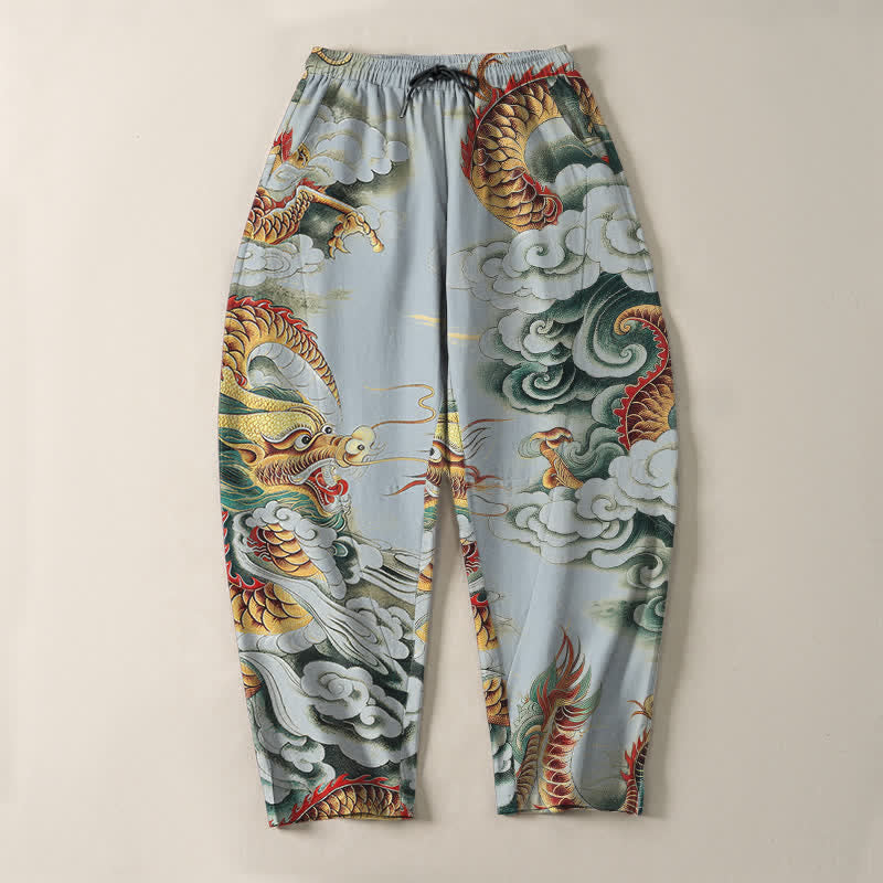 Buddha Stones Herrenhose aus reiner Baumwolle mit Wolken-Drachen-Muster, Kordelzug, schmal zulaufendem Schnitt und Taschen - image 13