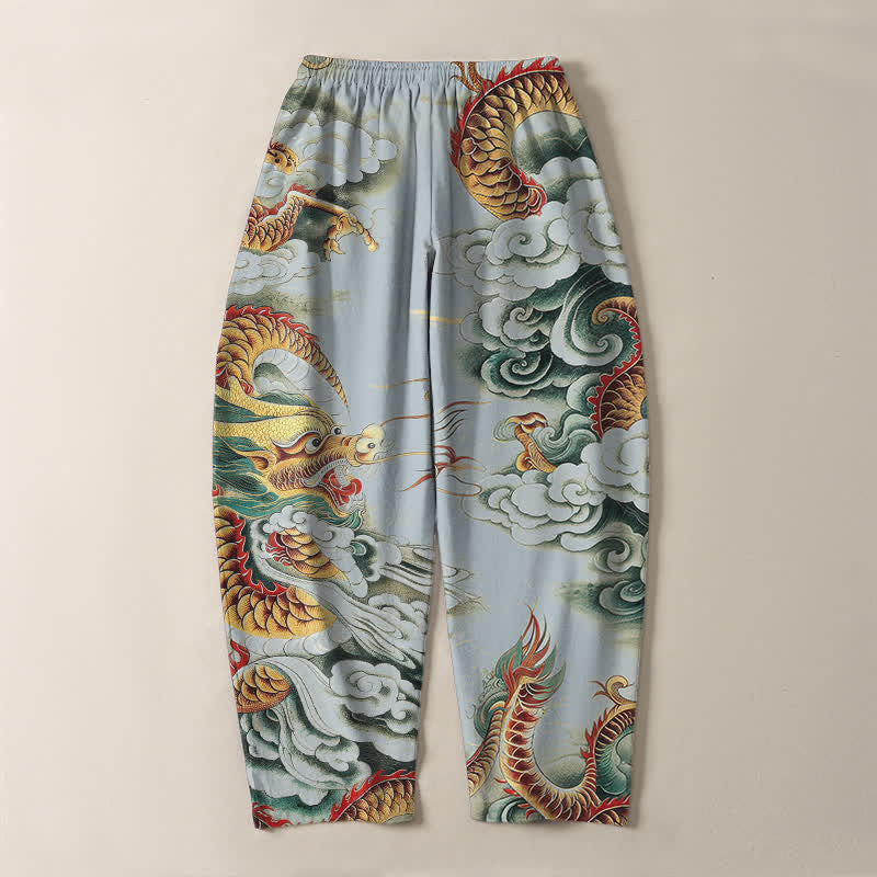 Buddha Stones Herrenhose aus reiner Baumwolle mit Wolken-Drachen-Muster, Kordelzug, schmal zulaufendem Schnitt und Taschen - image 14