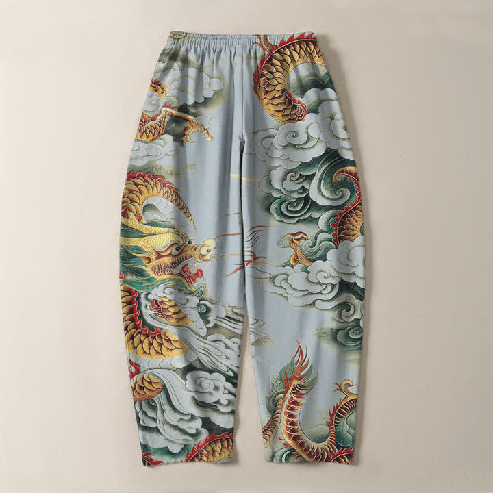 Buddha Stones Herrenhose aus reiner Baumwolle mit Wolken-Drachen-Muster, Kordelzug, schmal zulaufendem Schnitt und Taschen - image 14