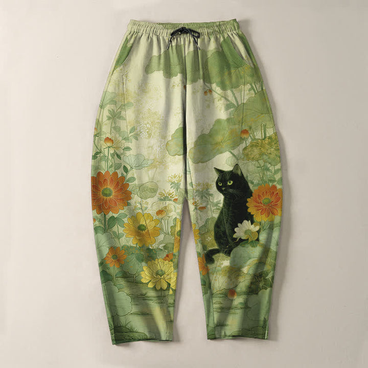Buddha Stones Herrenhose aus reiner Baumwolle mit orientalischem Katzen- und Blumenmuster, Kordelzug, schmal zulaufendem Schnitt und Taschen - image 9