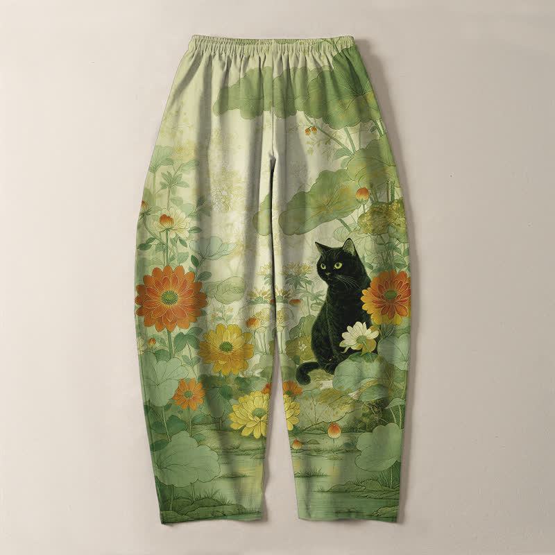 Buddha Stones Herrenhose aus reiner Baumwolle mit orientalischem Katzen- und Blumenmuster, Kordelzug, schmal zulaufendem Schnitt und Taschen - image 10