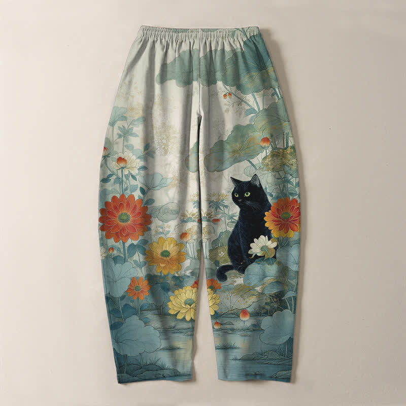Buddha Stones Herrenhose aus reiner Baumwolle mit orientalischem Katzen- und Blumenmuster, Kordelzug, schmal zulaufendem Schnitt und Taschen - image 14