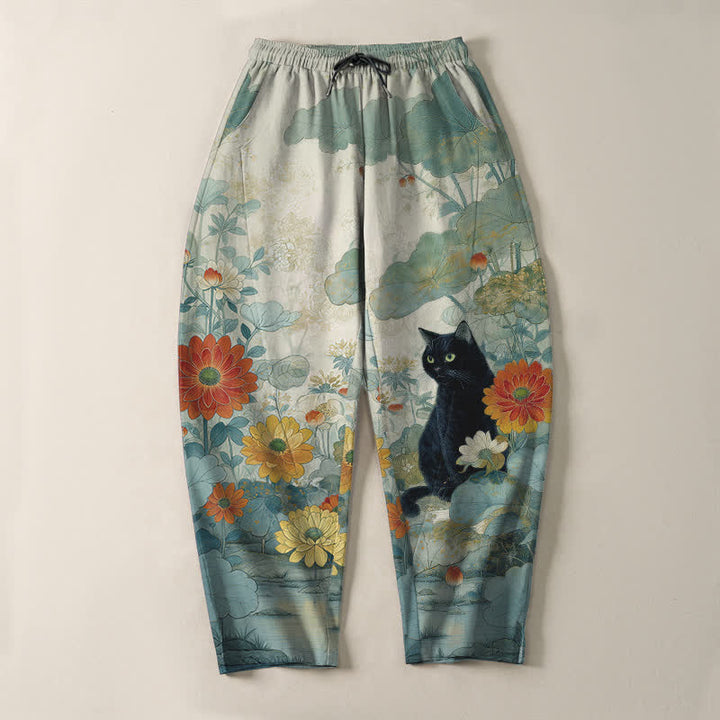 Buddha Stones Herrenhose aus reiner Baumwolle mit orientalischem Katzen- und Blumenmuster, Kordelzug, schmal zulaufendem Schnitt und Taschen - image 13
