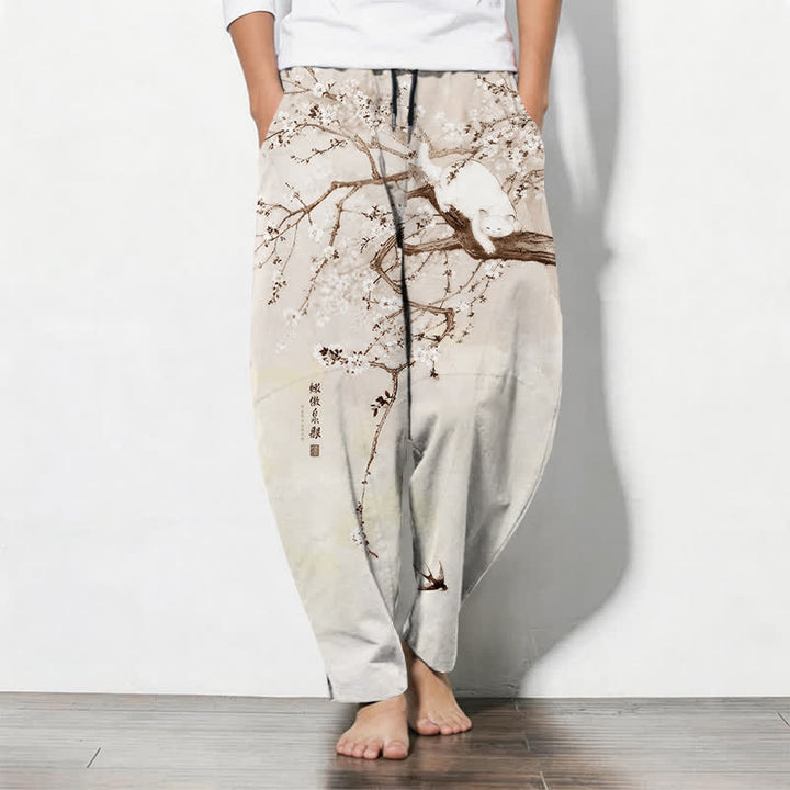 Buddha Stones Herrenhose aus reiner Baumwolle mit Katzenmuster in Pflaumenfarbe, Kordelzug und Taschen - Maisfäden - US/ UK/AU50, EU60 (5XL) - image 7