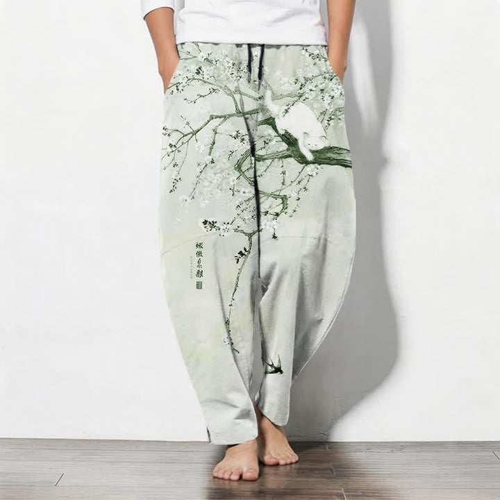 Buddha Stones Herrenhose aus reiner Baumwolle mit Katzenmuster in Pflaumenfarbe, Kordelzug und Taschen - Honigmelone - US/ UK/AU50, EU60 (5XL) - image 11