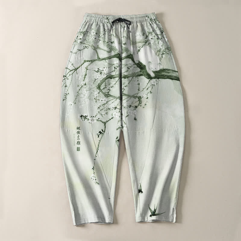 Buddha Stones Herrenhose aus reiner Baumwolle mit Katzenmuster in Pflaumenfarbe, Kordelzug und Taschen - image 13