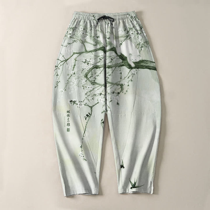 Buddha Stones Herrenhose aus reiner Baumwolle mit Katzenmuster in Pflaumenfarbe, Kordelzug und Taschen - image 13