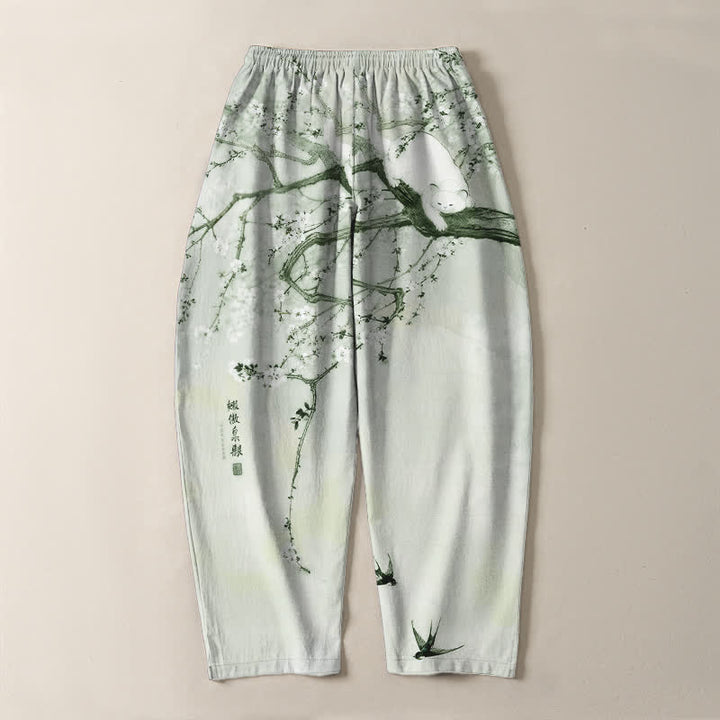 Buddha Stones Herrenhose aus reiner Baumwolle mit Katzenmuster in Pflaumenfarbe, Kordelzug und Taschen - image 14