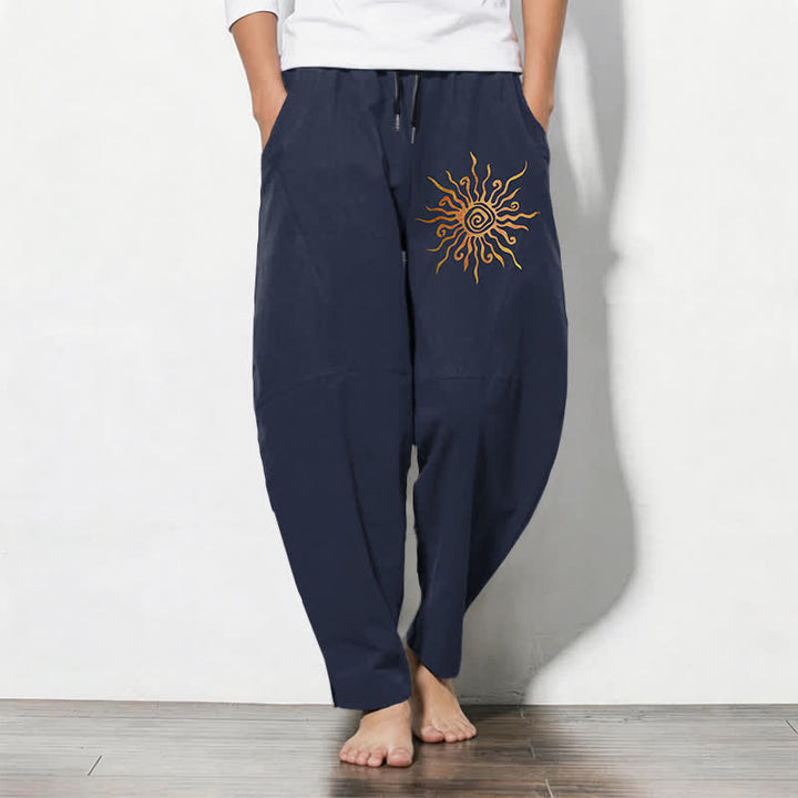 Buddha Stones Herrenhose aus reiner Baumwolle mit goldenem Sonnen-Spiralmuster, Kordelzug und Taschen - Marine - US/ UK/AU50, EU60 (5XL) - image 7