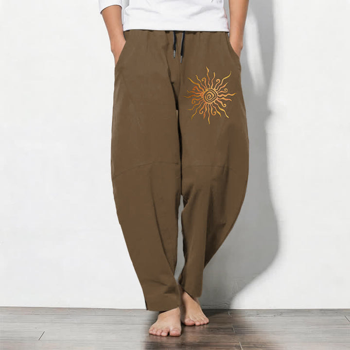 Buddha Stones Herrenhose aus reiner Baumwolle mit goldenem Sonnen-Spiralmuster, Kordelzug und Taschen - Peru - US/ UK/AU50, EU60 (5XL) - image 11