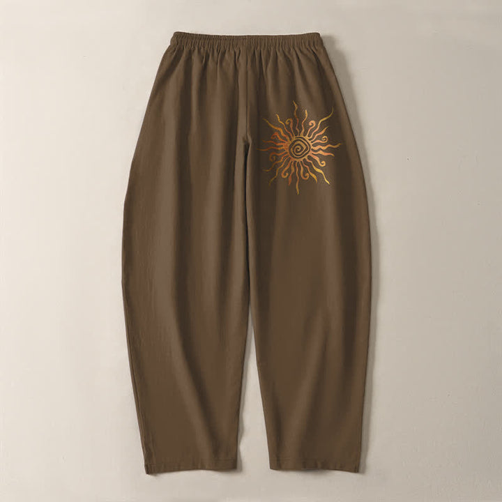Buddha Stones Herrenhose aus reiner Baumwolle mit goldenem Sonnen-Spiralmuster, Kordelzug und Taschen - image 14