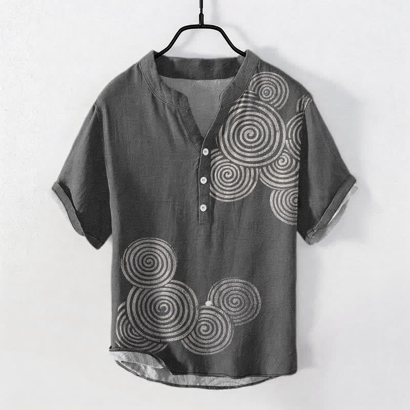 Buddha Stones Kurzarmhemd aus Baumwolle mit Spiralmuster und halber Knopfleiste - DimGray - US/ UK/AU50, EU60 (5XL) - image 5