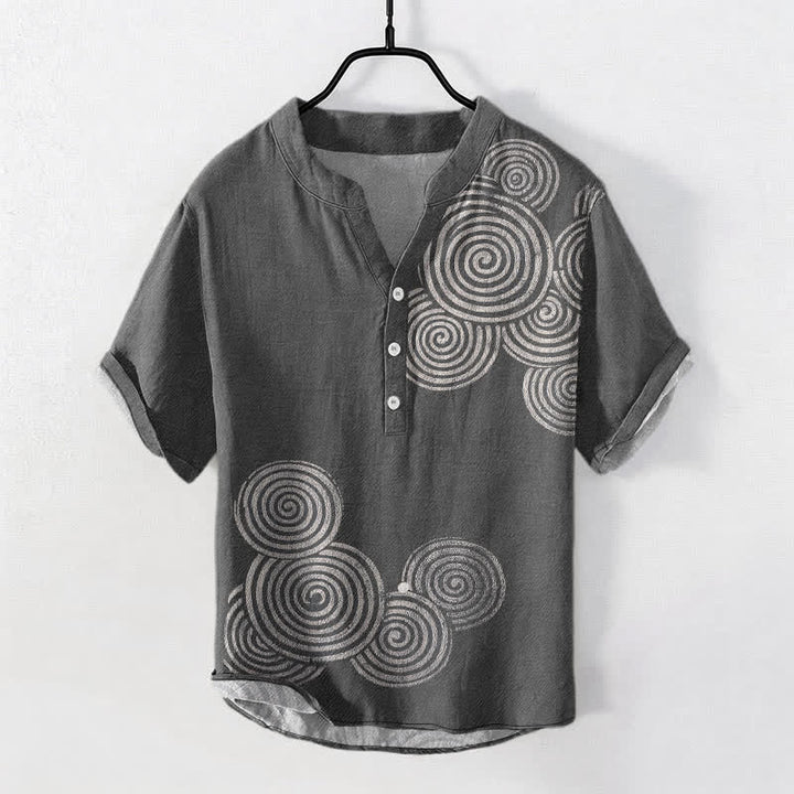 Buddha Stones Kurzarmhemd aus Baumwolle mit Spiralmuster und halber Knopfleiste - DimGray - US/ UK/AU50, EU60 (5XL) - image 5