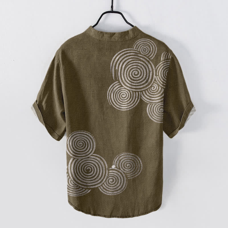 Buddha Stones Kurzarmhemd aus Baumwolle mit Spiralmuster und halber Knopfleiste - image 8