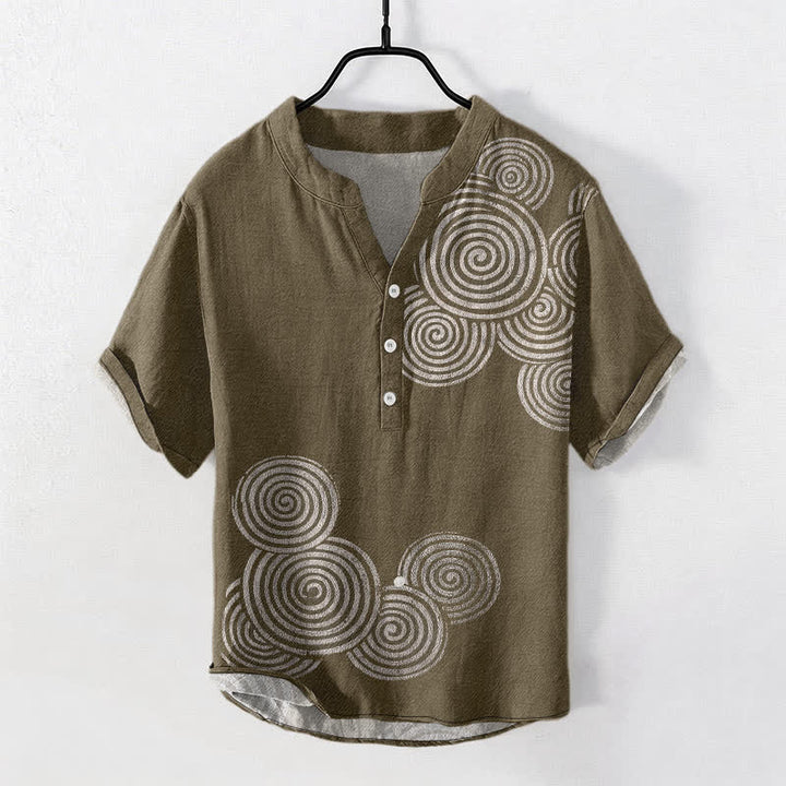 Buddha Stones Kurzarmhemd aus Baumwolle mit Spiralmuster und halber Knopfleiste - Olive - US/ UK/AU50, EU60 (5XL) - image 7