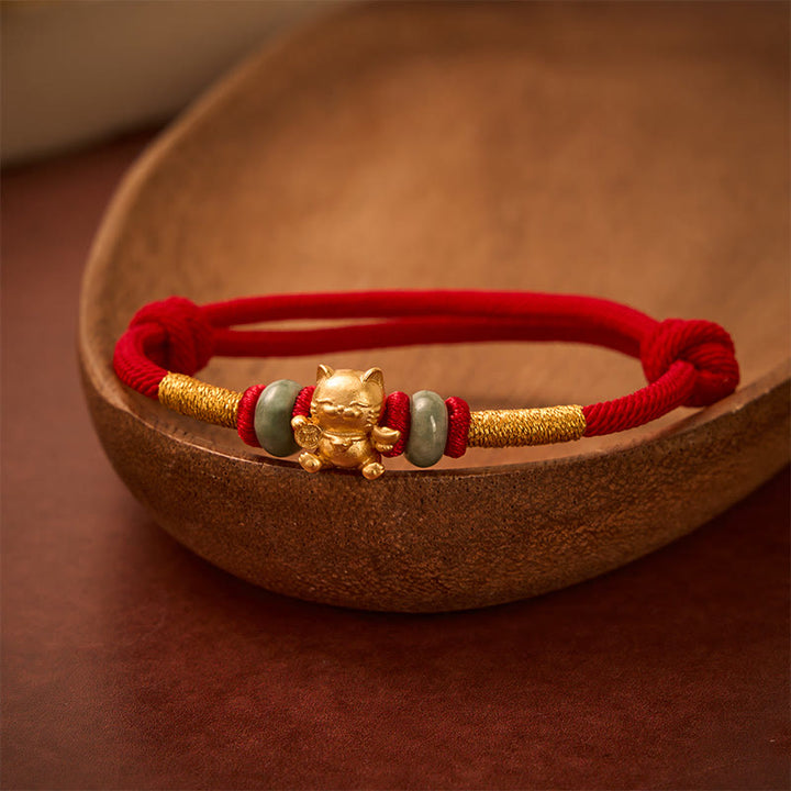 Buddha Stones , handgewebtes rotes Jade-Glückskatzen-Verbindungsarmband - image 3