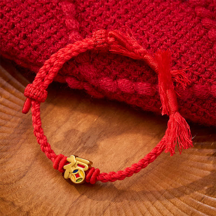 Buddha Stones Fu-Charakter Rote Schnur Balance Tibet Verstellbares Armband - image 2