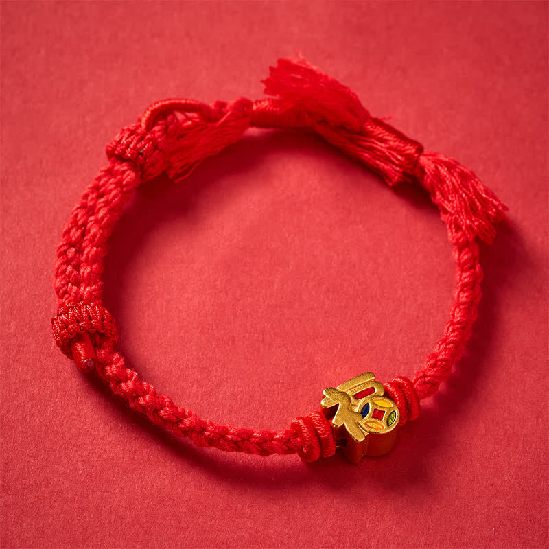 Buddha Stones Fu-Charakter Rote Schnur Balance Tibet Verstellbares Armband - image 3