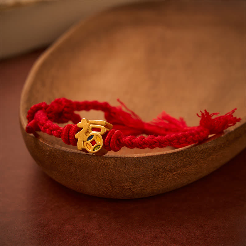 Buddha Stones Fu-Charakter Rote Schnur Balance Tibet Verstellbares Armband - image 1