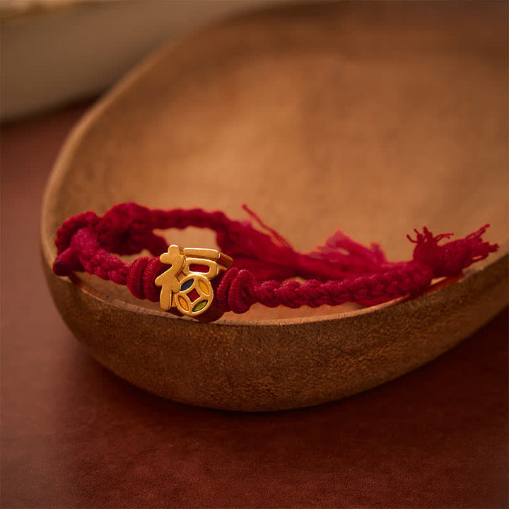 Buddha Stones Fu-Charakter Rote Schnur Balance Tibet Verstellbares Armband - Dunkelrot (Handgelenkumfang: 14–17 cm) - image 9