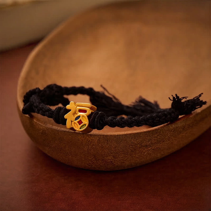 Buddha Stones Fu-Charakter Rote Schnur Balance Tibet Verstellbares Armband - Schwarz (Handgelenkumfang: 14–17 cm) - image 11