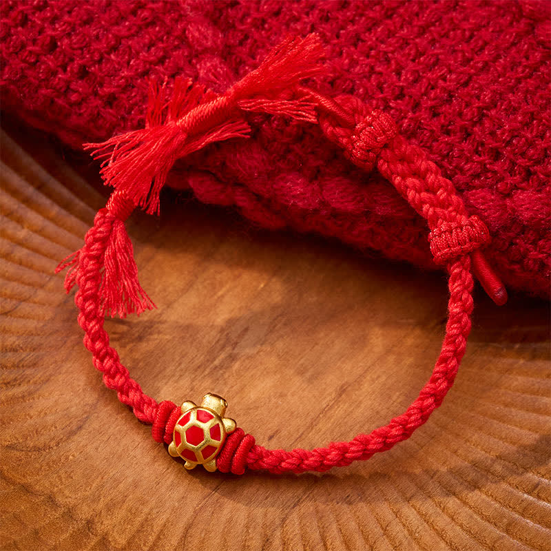 Buddha Stones Langlebigkeit Schildkröte Rote Schnur Balance Tibet Verstellbares Armband - image 1
