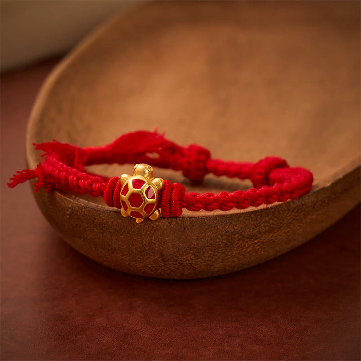 Buddha Stones Langlebigkeit Schildkröte Rote Schnur Balance Tibet Verstellbares Armband - image 2