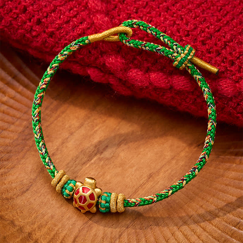 Buddha Stones Fünffarbiges, handgewebtes Armband mit Schildkrötenmotiv für Langlebigkeit, verstellbar - Grün (Handgelenkumfang: 15–18 cm) - image 0