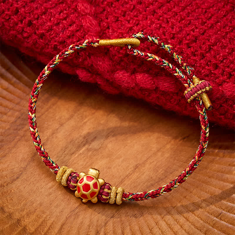 Buddha Stones Fünffarbiges, handgewebtes Armband mit Schildkrötenmotiv für Langlebigkeit, verstellbar - Rot (Handgelenkumfang: 15–18 cm) - image 14
