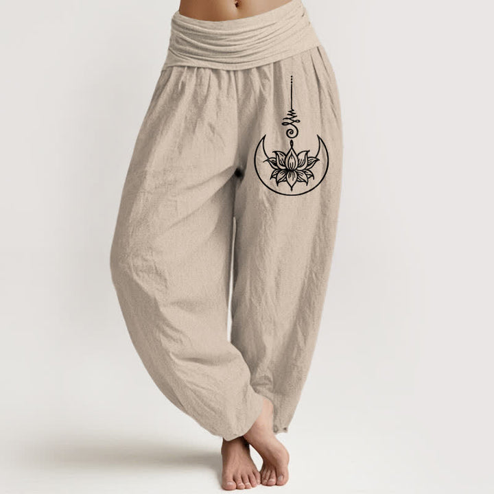 Buddha Stones Damen-Haremshose aus reiner Baumwolle mit heiligem Lotus-Mond-Muster und elastischem Bund - Bräunen - US16, UK/AU20, EU48 (3XL) - image 14