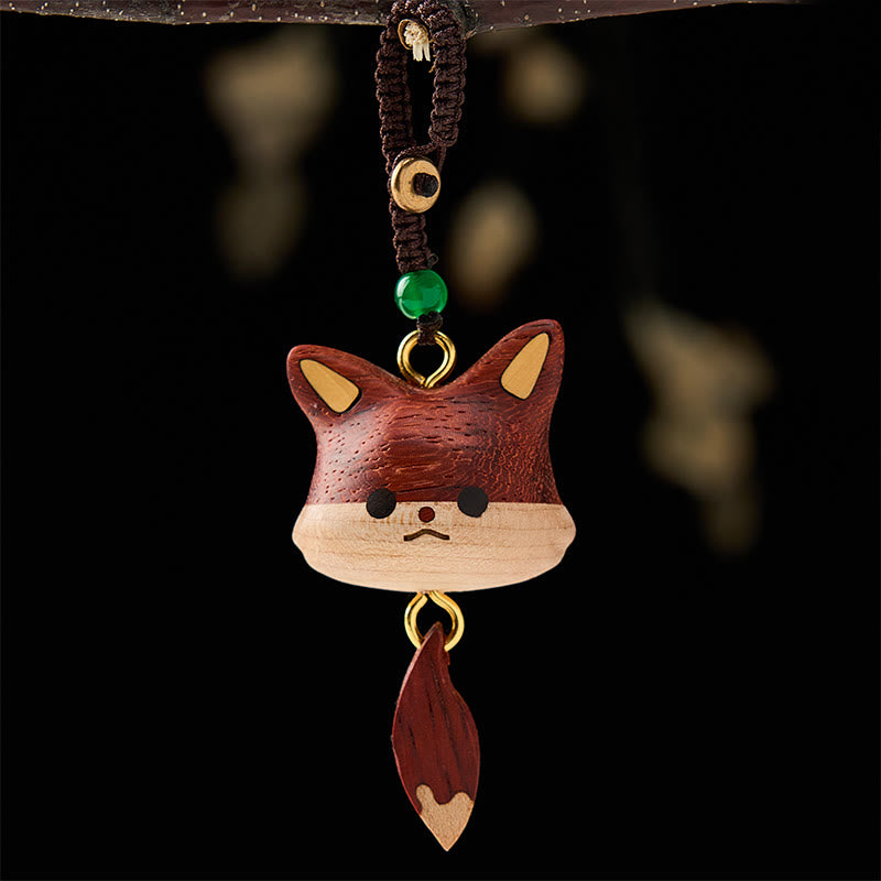 Buddha Stones Handgeschnitzte Schlüsselanhänger aus Naturholz mit Fuchs-Motiv - image 1