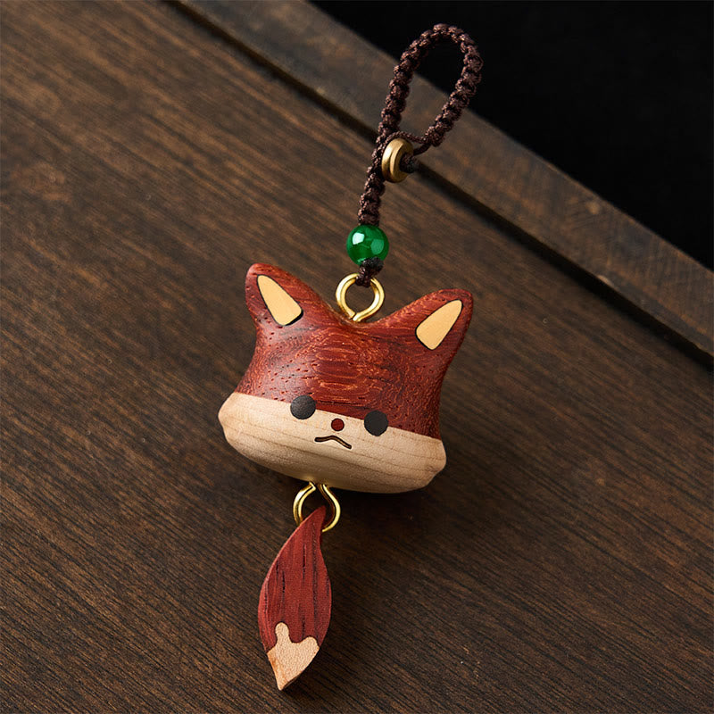 Buddha Stones Handgeschnitzte Schlüsselanhänger aus Naturholz mit Fuchs-Motiv - image 4