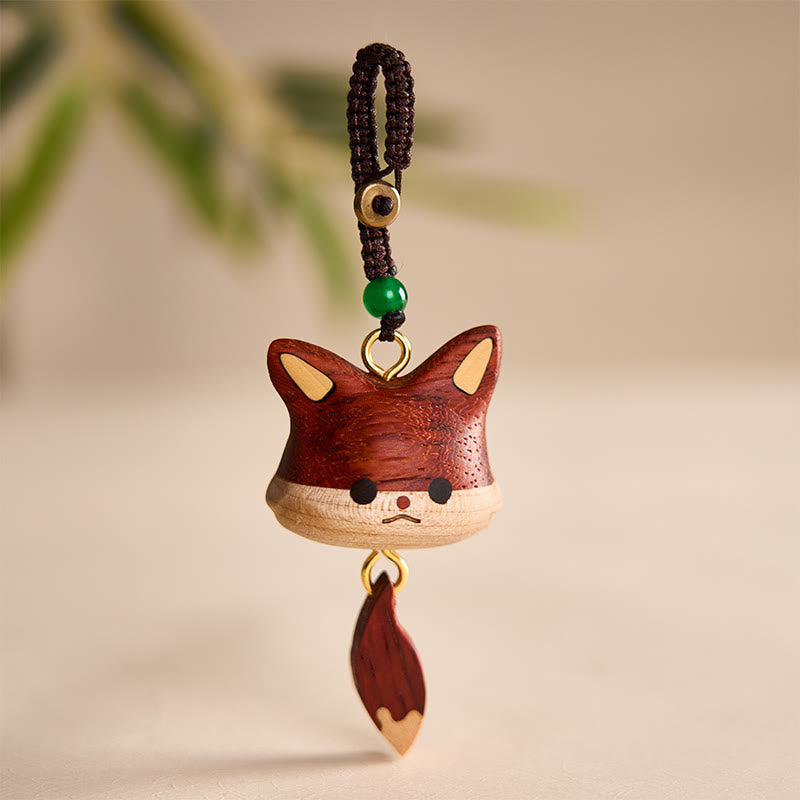Buddha Stones Handgeschnitzte Schlüsselanhänger aus Naturholz mit Fuchs-Motiv - Rotfuchs - image 0