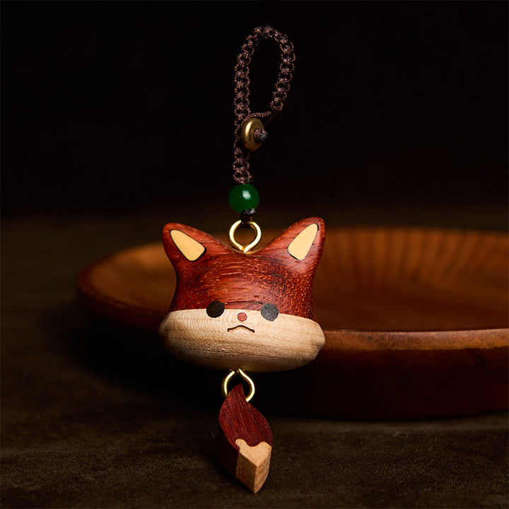 Buddha Stones Handgeschnitzte Schlüsselanhänger aus Naturholz mit Fuchs-Motiv - image 3
