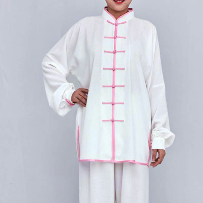 Buddha Stones, Meditation, Zen-Gebet, spirituelle Tai-Chi-Qigong-Praxis, Unisex-Stickerei-Kleidungsset - Langarmshirt in Weiß mit rosa Rand - US12, UK/AU16, EU44 (2XL) - image 10