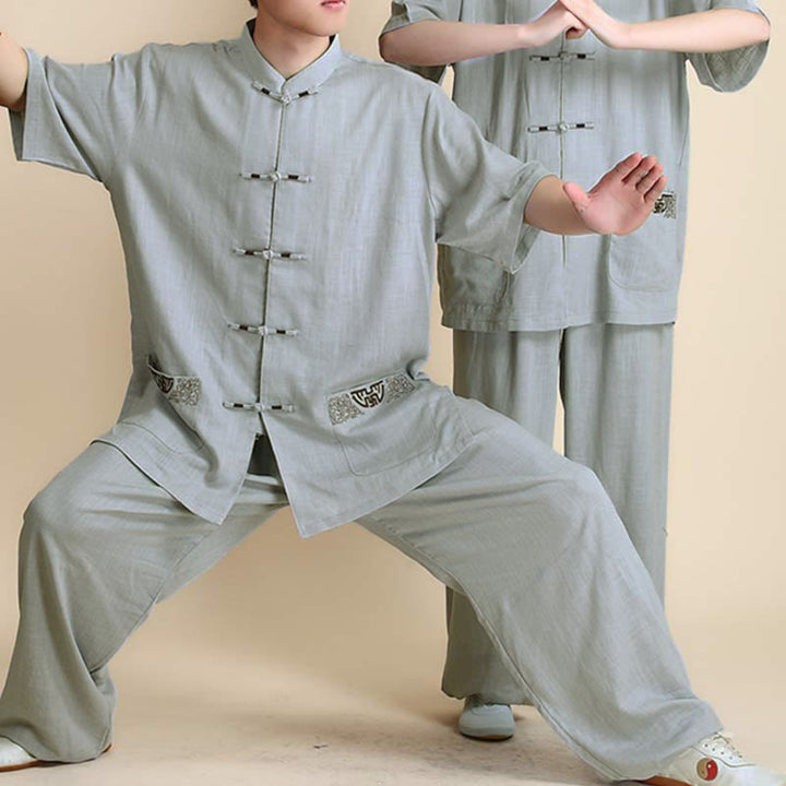 Buddha Stones, Meditation, Zen-Gebet, spirituelle Tai-Chi-Qigong-Praxis, Unisex-Stickerei-Kleidungsset - Kurzarm, grau, mit Stickerei - US12, UK/AU16, EU44 (2XL) - image 23