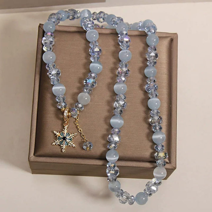 Buddha Stones Dreifach gewickeltes blaues Katzenaugen-Schneeflocken-Charm-Armband - image 3