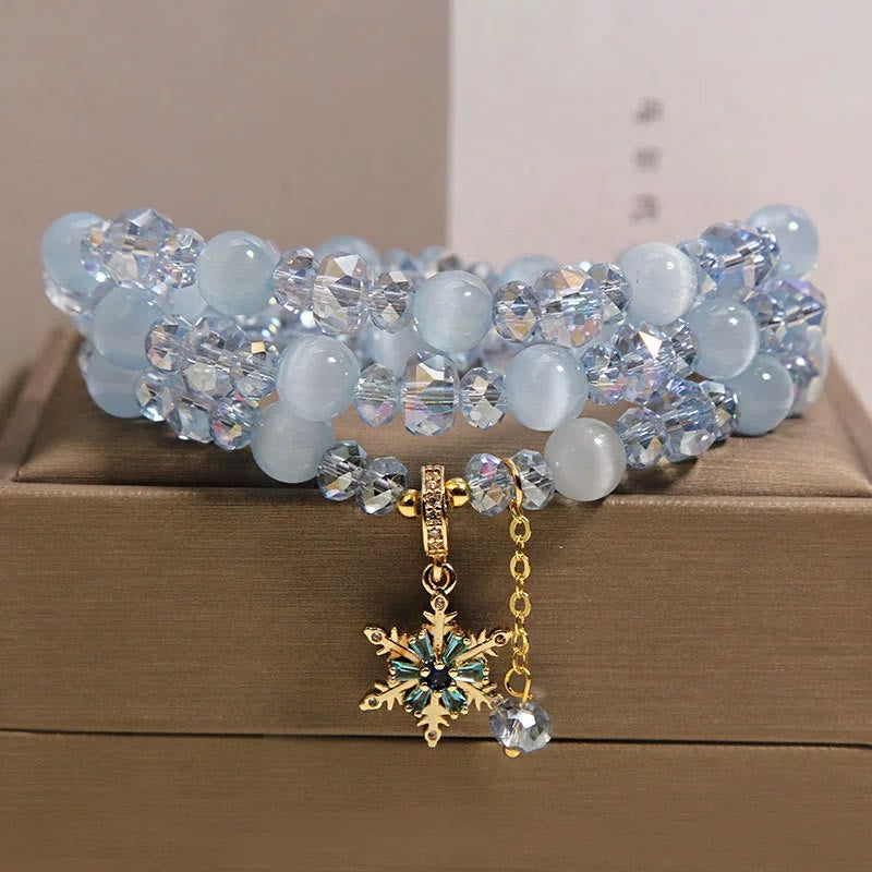 Buddha Stones Dreifach gewickeltes blaues Katzenaugen-Schneeflocken-Charm-Armband - image 1