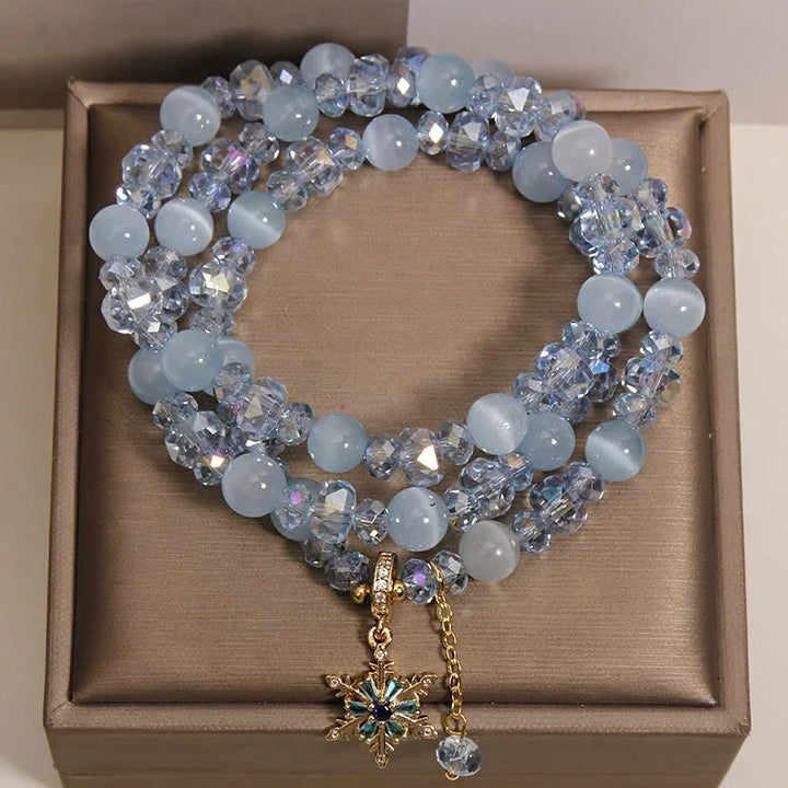Buddha Stones Dreifach gewickeltes blaues Katzenaugen-Schneeflocken-Charm-Armband - image 7