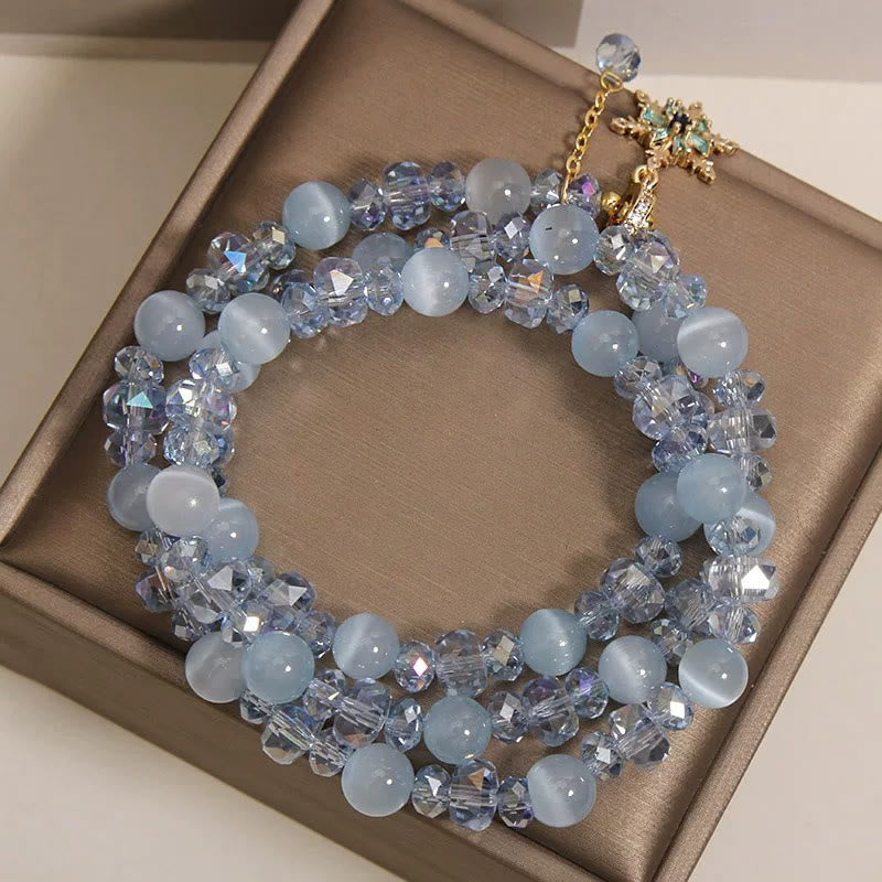 Buddha Stones Dreifach gewickeltes blaues Katzenaugen-Schneeflocken-Charm-Armband - image 8