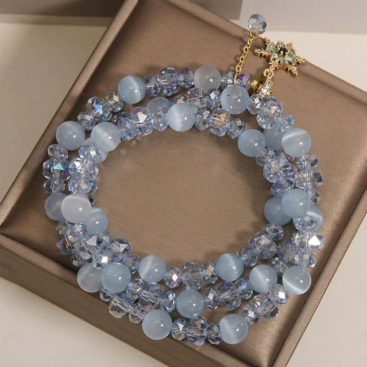Buddha Stones Dreifach gewickeltes blaues Katzenaugen-Schneeflocken-Charm-Armband - image 8