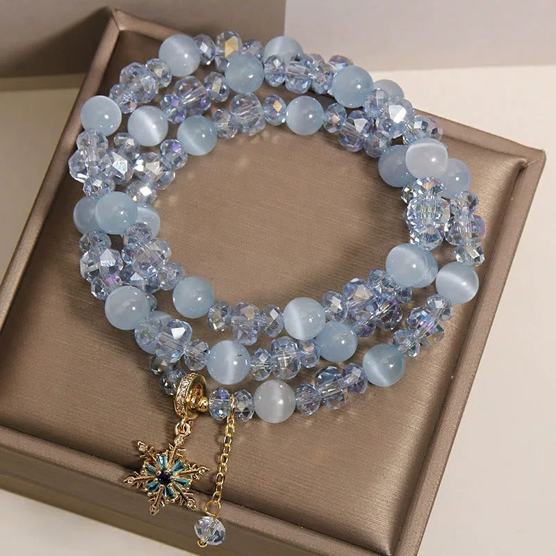 Buddha Stones Dreifach gewickeltes blaues Katzenaugen-Schneeflocken-Charm-Armband - image 4